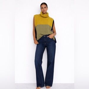Colorblock Turtleneck Knit Vest in Mustard & Olive